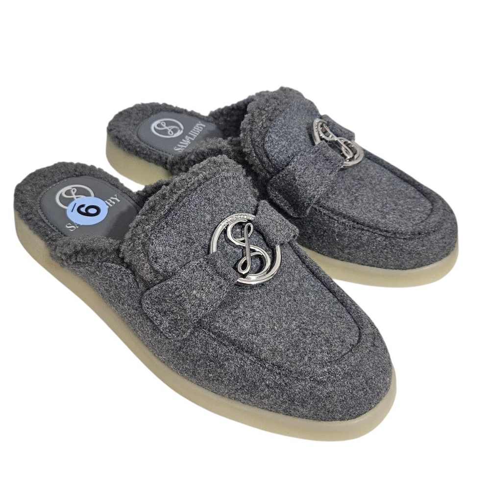 SAM & LIBBY Shelby Gray Cozy Mules Sz 9